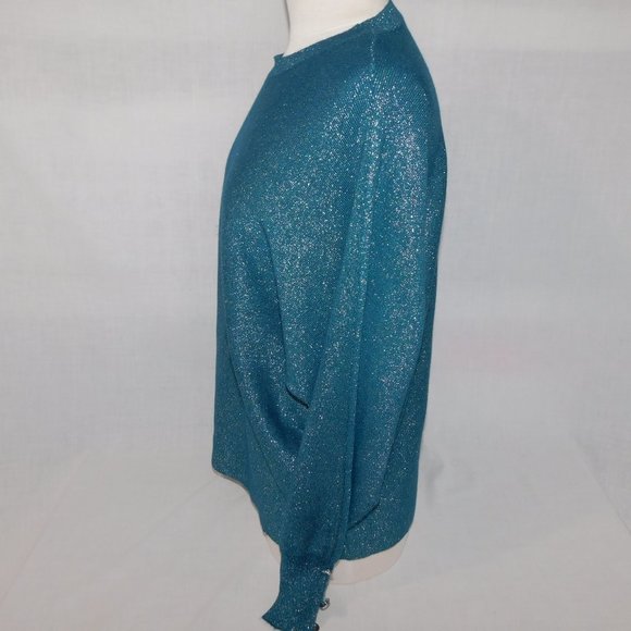 Suzy Shier Womens L Sparkle Glitter Blue oversized Wing Sleeve Top Sweater - Picture 7 of 11